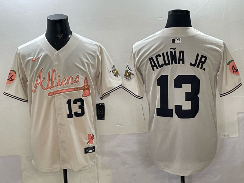 Men Atlanta Braves #13 Acuna jr cream Nike 2025 MLB Jersey 003